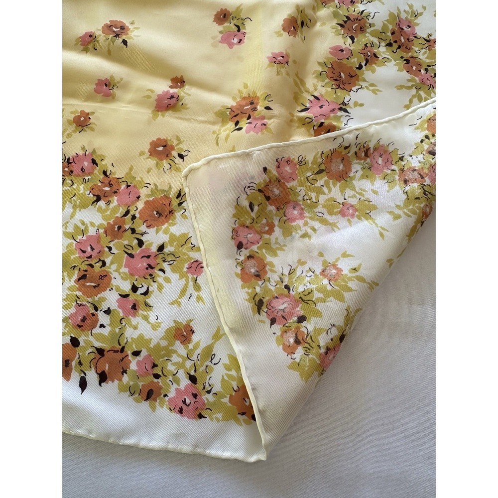 Vtg‎ Floral Scarf Hand Rolled Hem Japan Specialty House 31" Square Yellow Pink